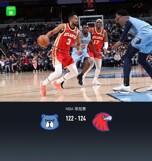 老鹰124-122险胜灰熊，莫兰特绝杀失败，杰伦-约翰逊32+15+8